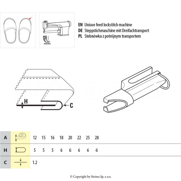 Dispozitiv aplicat banda papuci UMA-275 28/14 H