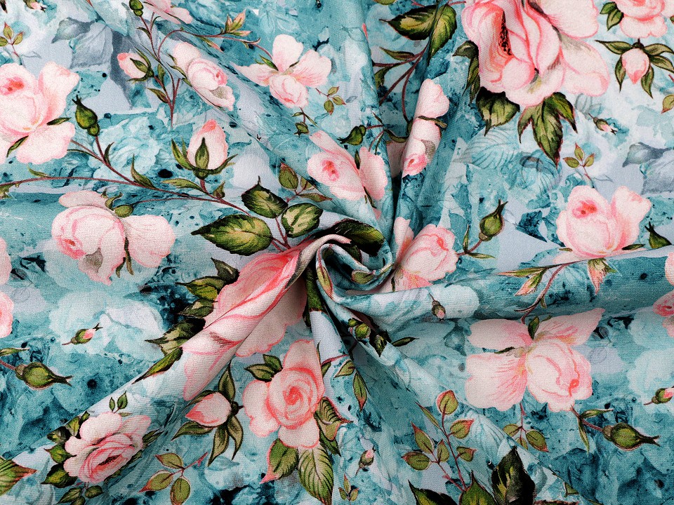 Cotton jersey fabric with digital printing roses