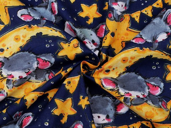 Material de bumbac cu imprimeu soricel