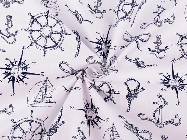 Material din bumbac cu model nautic