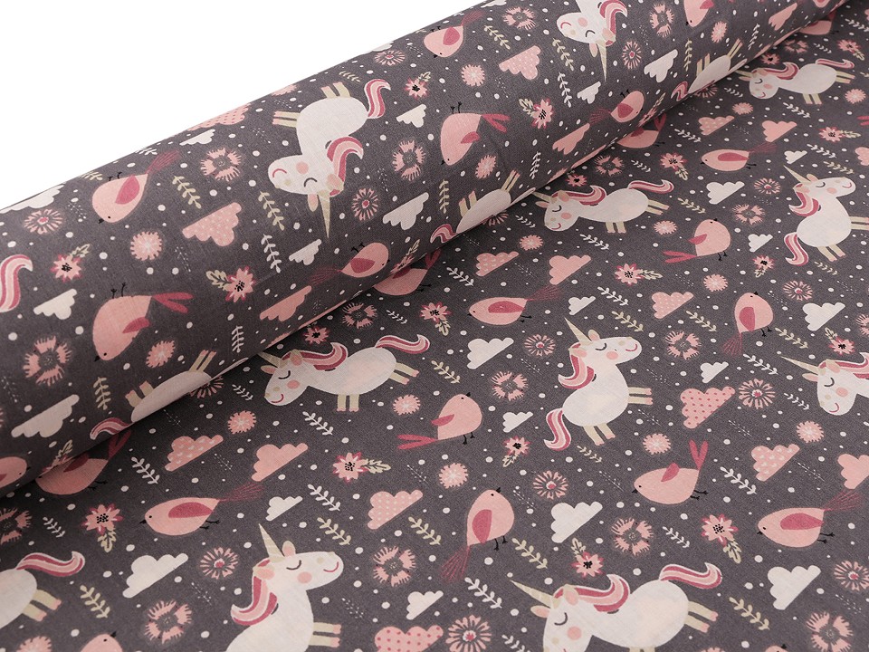 Material din bumbac cu model unicorn