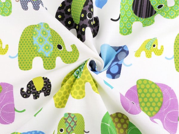 Material din bumbac imprimat cu elefanti