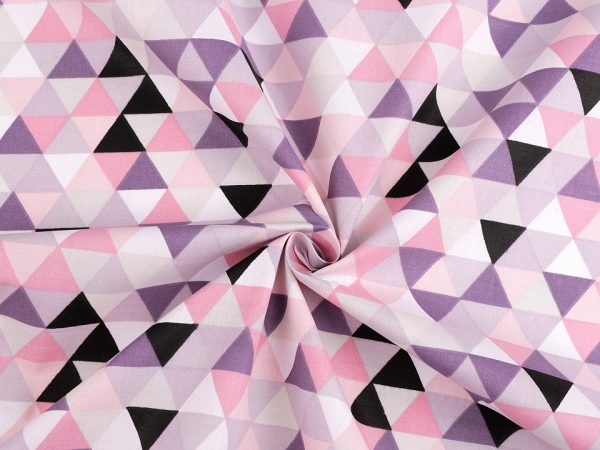 Material din bumbac imprimat cu motive geometrice