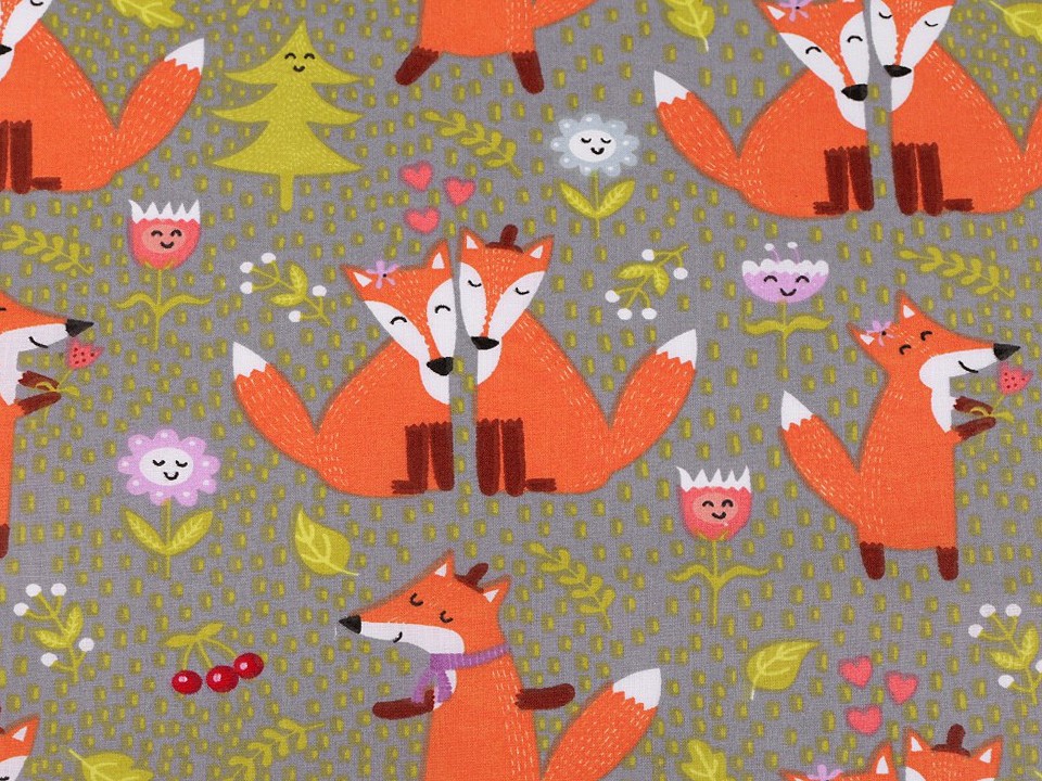 Material din bumbac imprimat cu vulpi