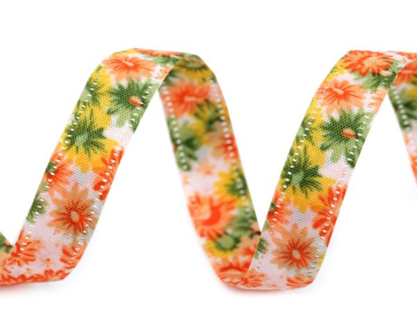 Panglică cu două feţe, imprimeu floral, lățime 13 mm ST420915
