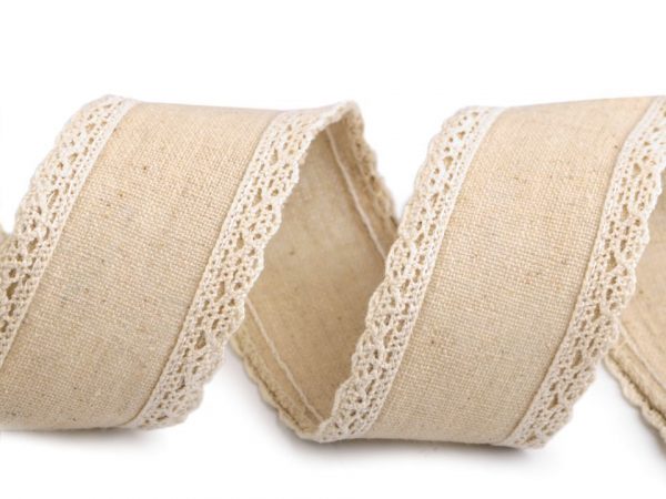 Panglică de bumbac cu dantelă și întăritură de sârmă pe margini, 50 mm ST430402