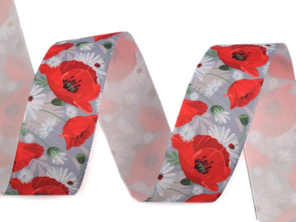 Panglică cu flori de mac, lățime 25 mm ST430467