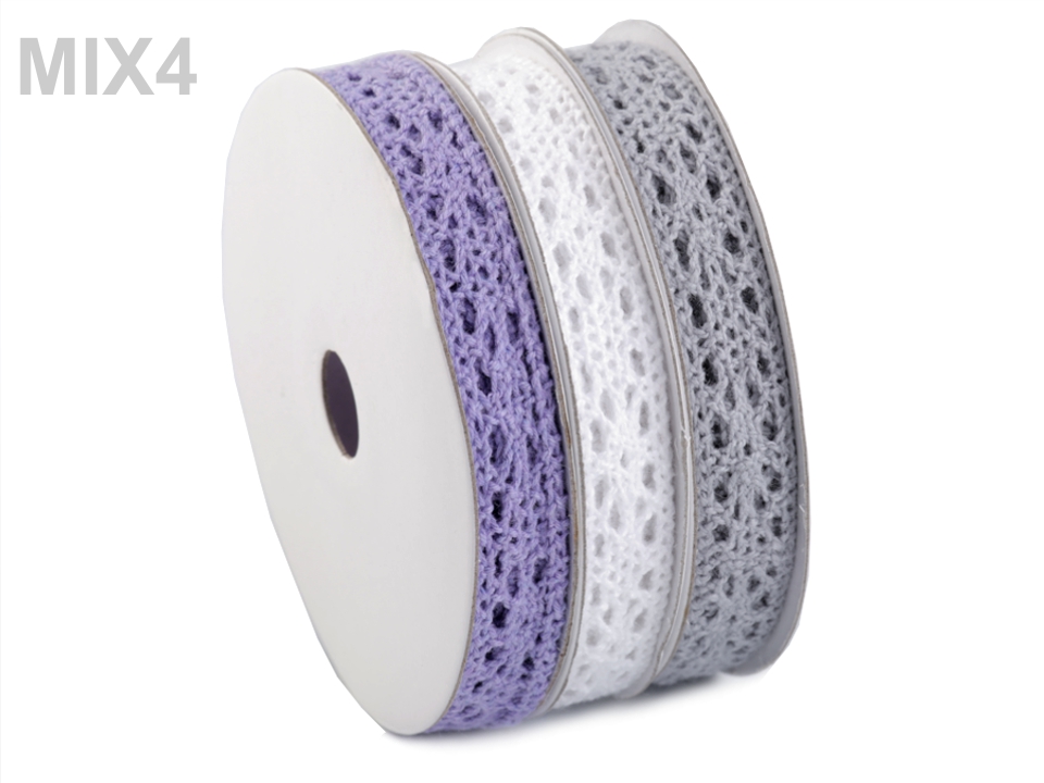 Panglica dantelă din bumbac, croşetată, mix, lățime 13 mm ST180775