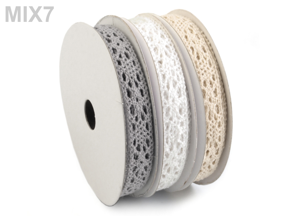 Panglica dantelă din bumbac, croşetată, mix, lățime 13 mm ST180775