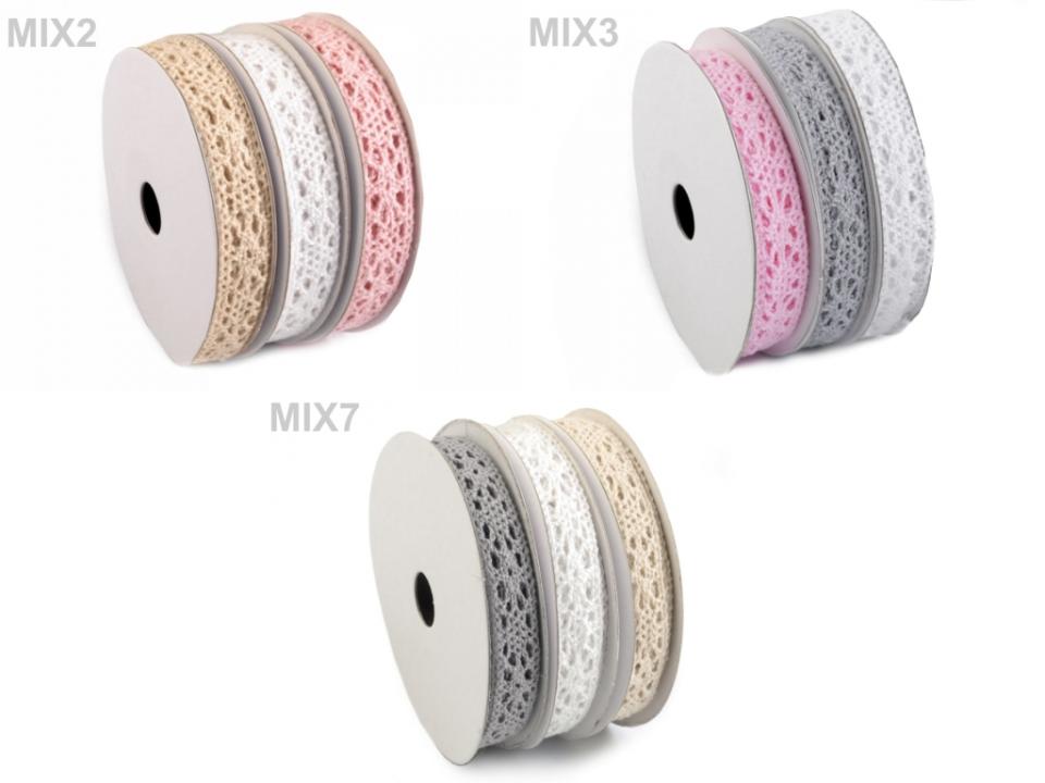Panglica dantelă din bumbac, croşetată, mix, lățime 13 mm ST180775