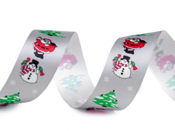 Panglică satinată cu motive de Crăciun, lățime 26 mm ST430509