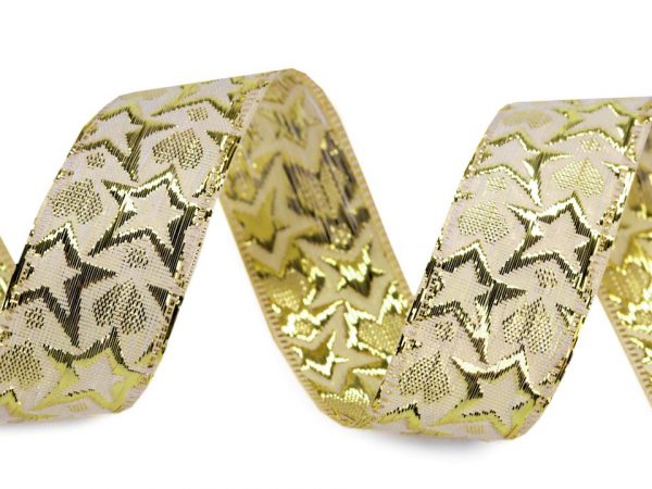 Panglică decorativă cu lurex, motiv steluțe, lătime 25 mm ST430381