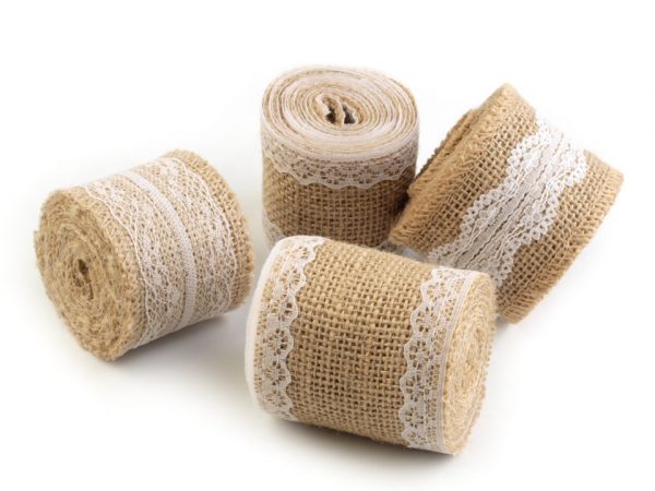 Panglică din iută cu dantelă, lățime 50 mm, 60 mm ST420990