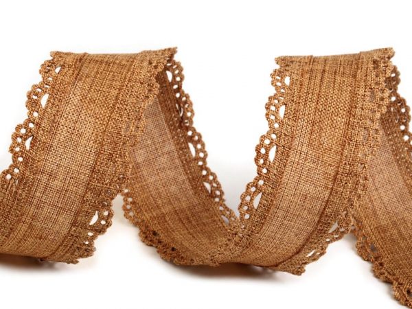 Panglică imitație iută cu margini dantelate, lățime 25 mm ST430384