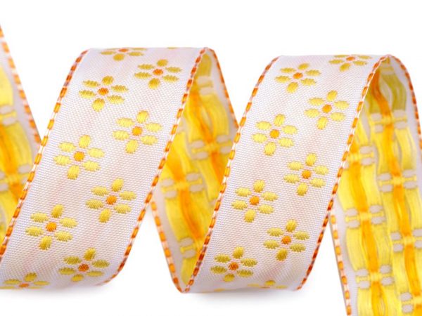 Panglică țesută cu motiv floral, lățime 25 mm ST430487