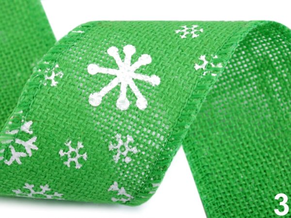 Panglică din iută cu imprimeu, motiv iarnă, lățime 60 mm ST430262