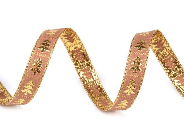 Panglică decorativă cu lurex, motiv brăduți, lățime 10 mm ST420687