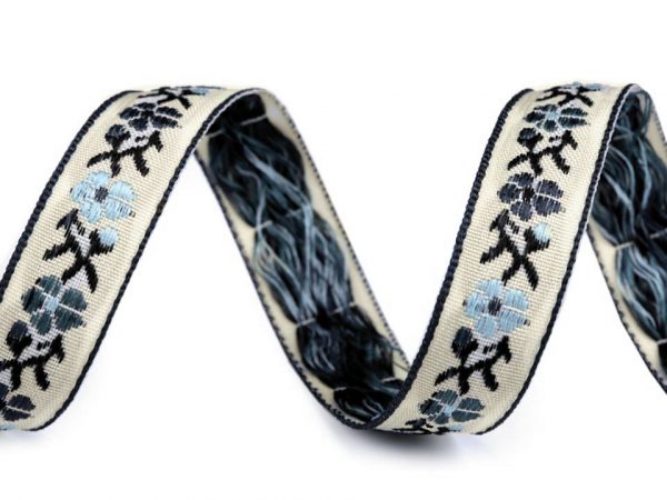 Panglică țesută cu motiv floral, lățime 15 mm ST260984