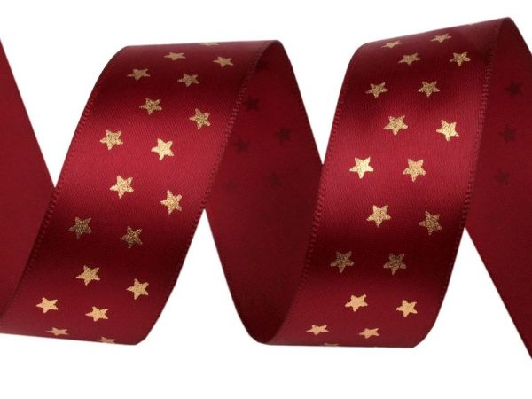 Panglică satinată, motiv steluțe, lățime 25 mm ST420945
