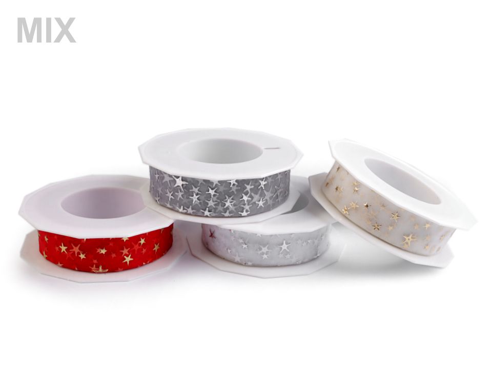 Panglică organza cu steluțe, lățime 25 mm ST430456