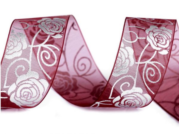 Panglică organza cu trandafiri, lățime 27 mm ST430461