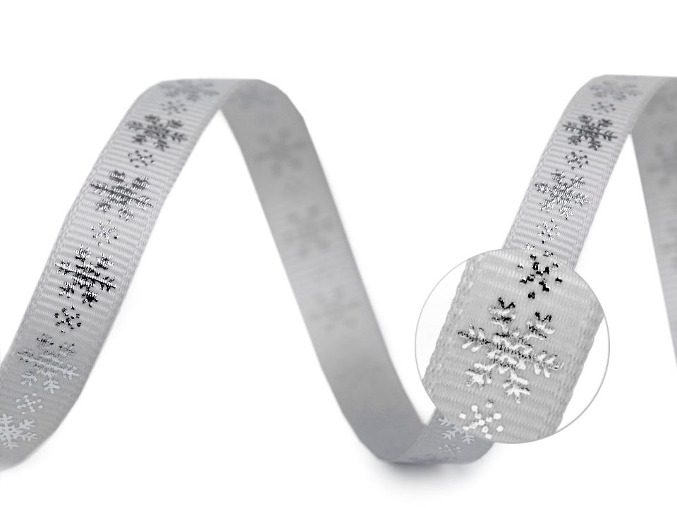 Panglică ripsată cu fulgi de zăpadă, lățime 10 mm ST430458