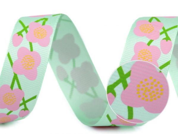 Panglică ripsată cu imprimeu floral, lățime 26 mm ST430475