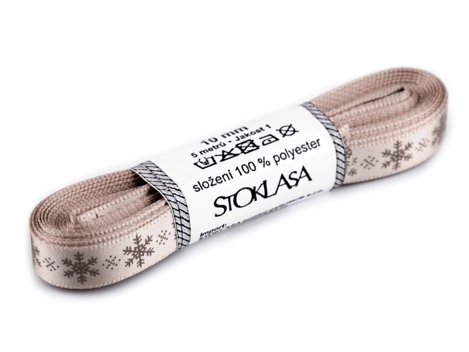 Panglică satinată cu fulgi de nea, lățime 10 mm ST430466