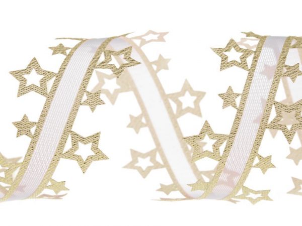 Panglică satinată cu steluțe decupate, lățime 40 mm ST430554