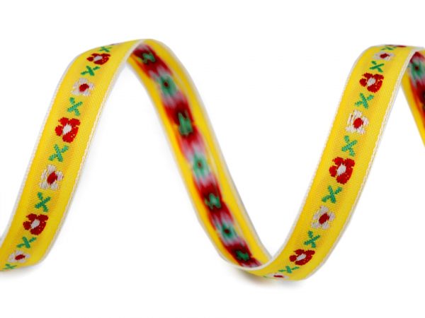 Panglică țesută cu motiv floral, lățime 11 mm ST260989