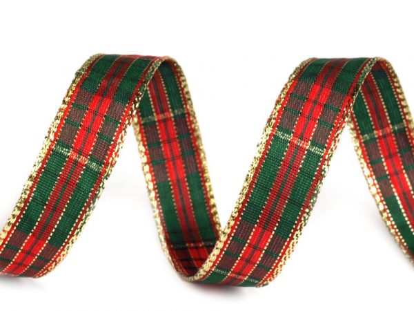 Panglică în carouri cu lurex, lățime 15 mm ST430378