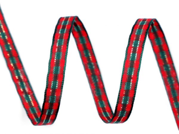 Panglică în carouri cu fir lame, lățime 6 mm ST430488