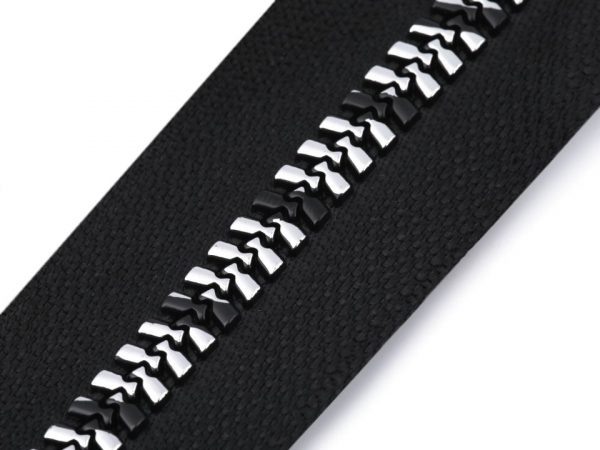 Fermoar din plastic, detașabil, dinți argintiu/negru, lungime 70 cm ST590440