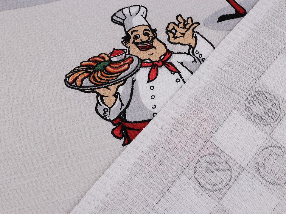 Tesatura din bumbac Waffle Pique cu motiv culinar