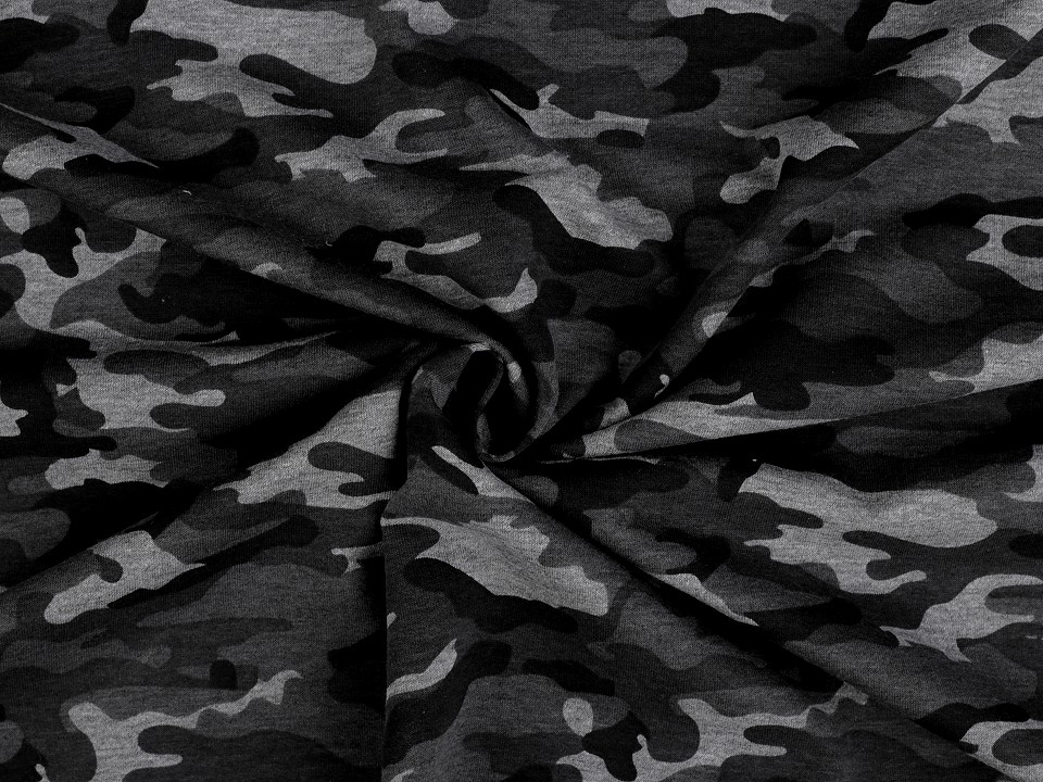 Tesatura tricot bumbac cu imprimeu de camuflaj