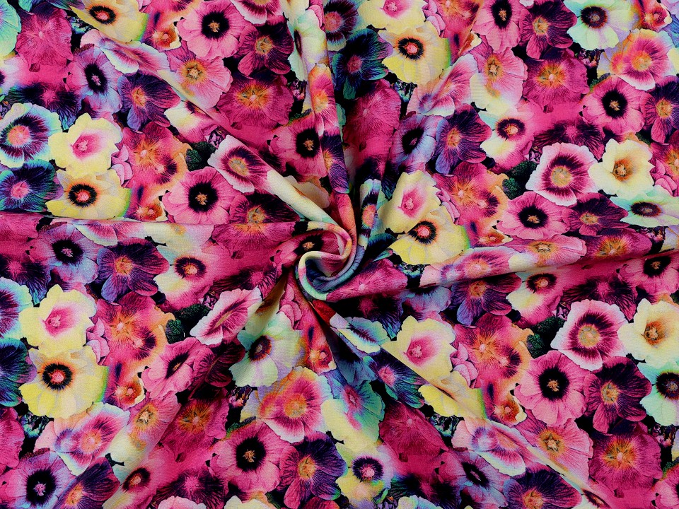 Tesatura tricot bumbac motiv floral