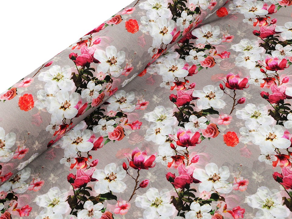 Tesatura tricot bumbac cu motiv floral