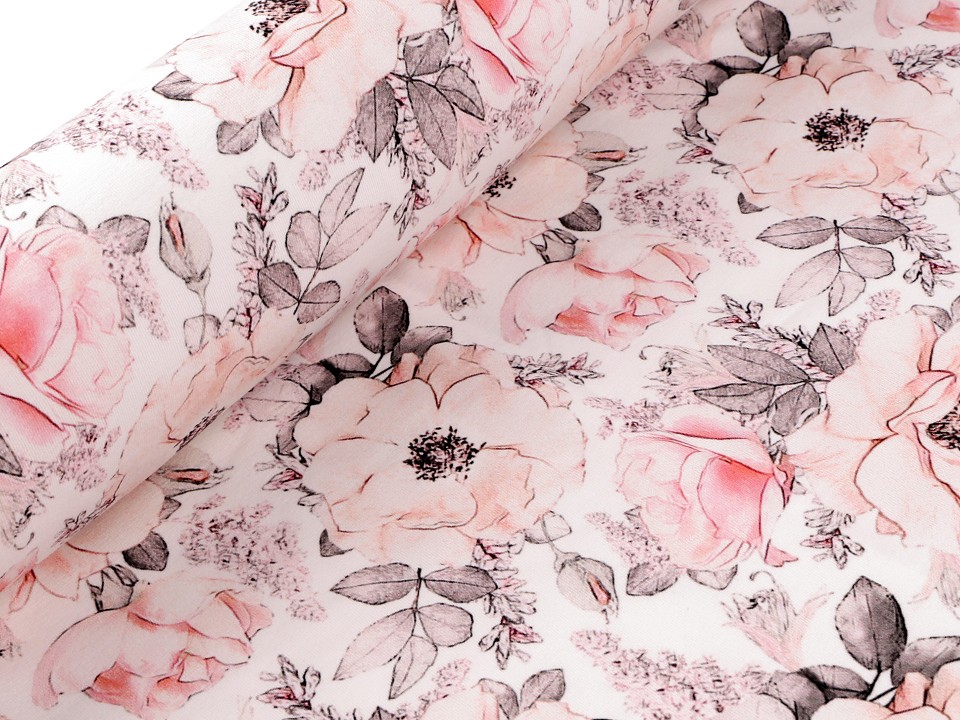 Tesatura tricot de bumbac cu motiv floral