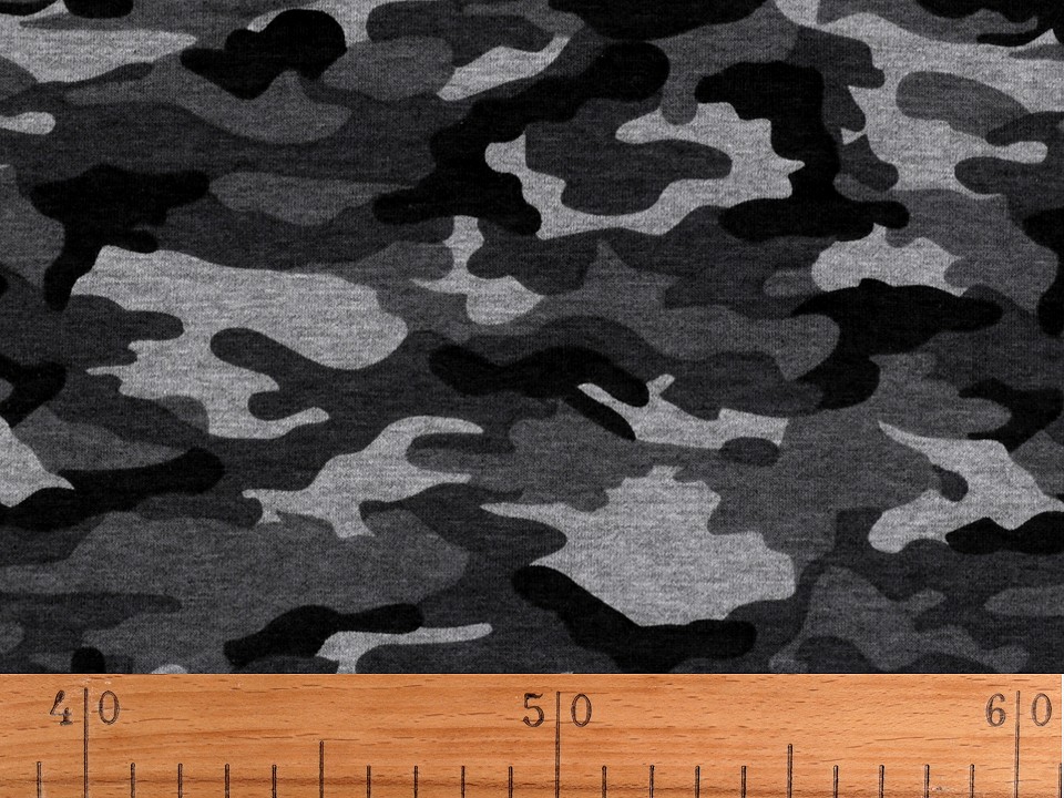 Tesatura tricot bumbac cu imprimeu de camuflaj
