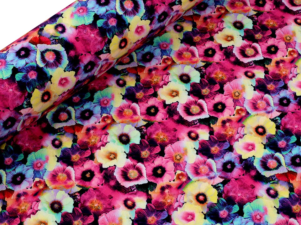 Tesatura tricot bumbac motiv floral