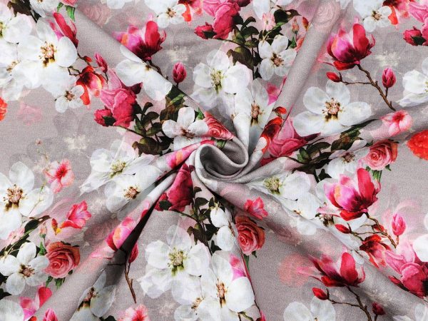 Tesatura tricot bumbac cu motiv floral