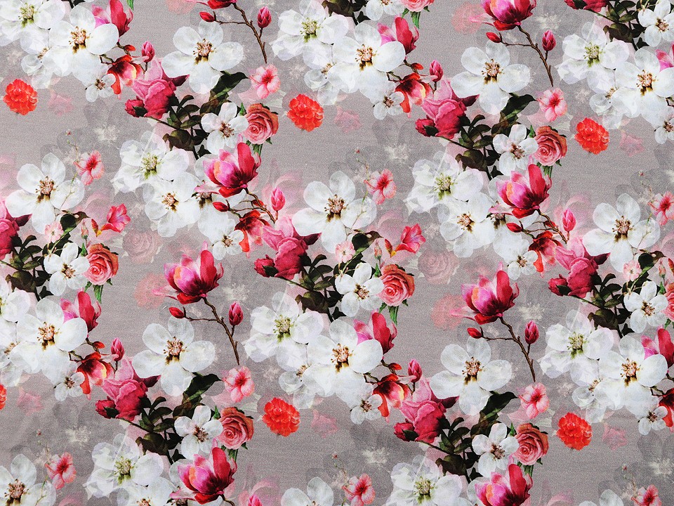 Tesatura tricot bumbac cu motiv floral