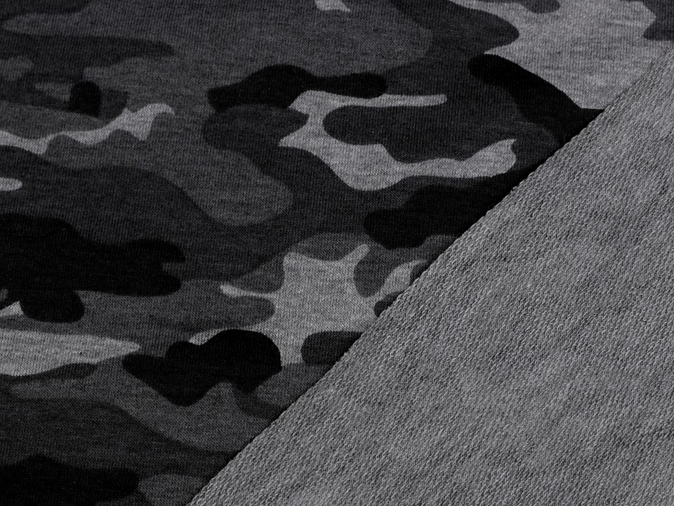 Tesatura tricot bumbac cu imprimeu de camuflaj