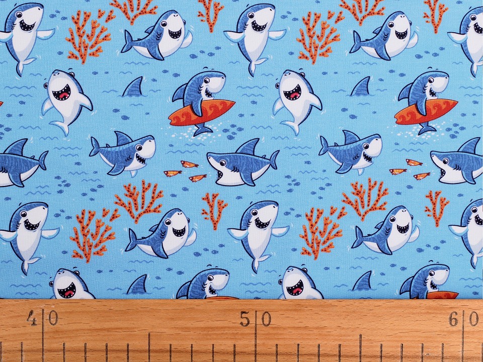 Tricot de bumbac cu motive pentru copii rechin