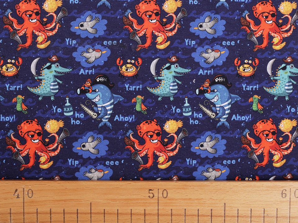 Tricot de bumbac cu motiv lumea subacvatica pentru copii