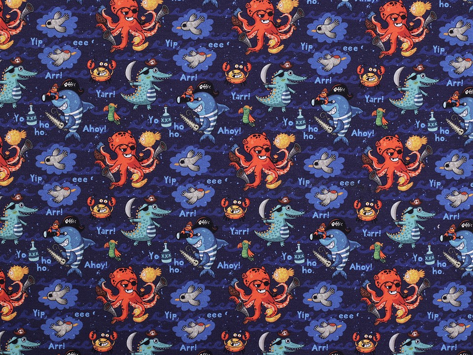 Tricot de bumbac cu motiv lumea subacvatica pentru copii