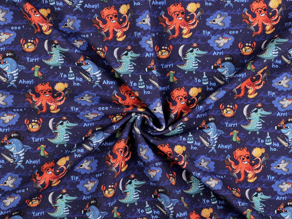 Tricot de bumbac cu motiv lumea subacvatica pentru copii