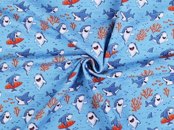 Tricot de bumbac cu motive pentru copii rechin