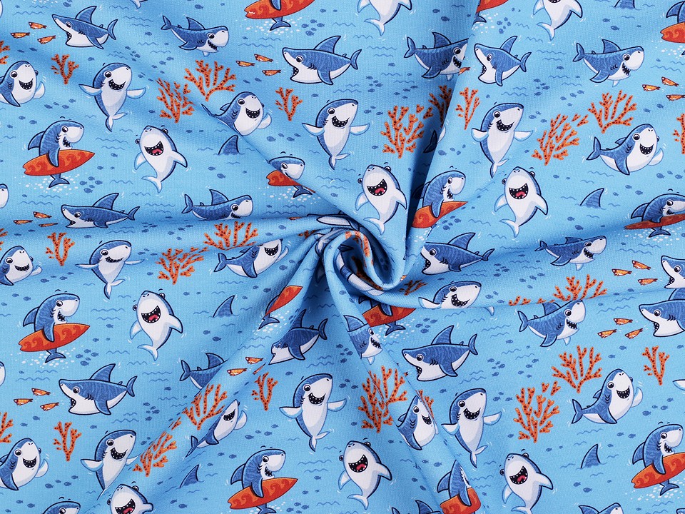 Tricot de bumbac cu motive pentru copii rechin