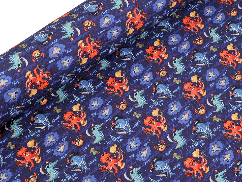 Tricot de bumbac cu motiv lumea subacvatica pentru copii